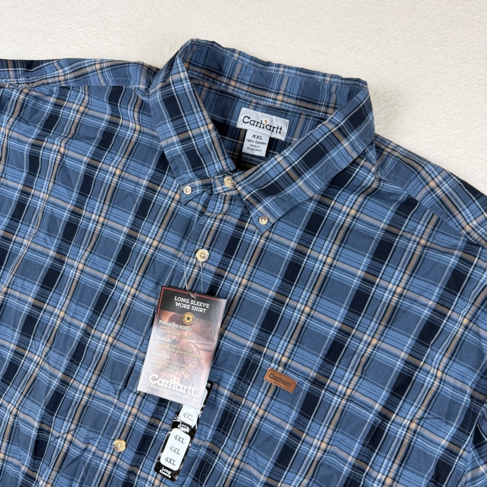 Carhartt Mens 4XL Blue Plaid Long Sleeve Button Down Work Shirt S147BLB NWT